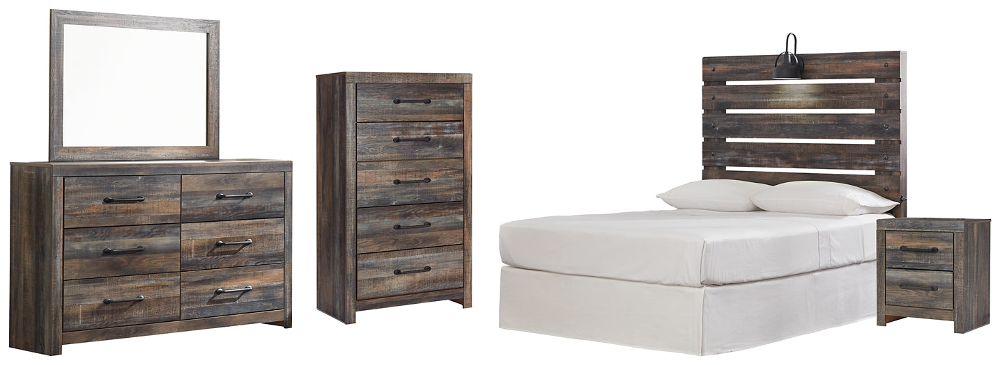 Drystan  Panel Headboard Bed With Mirrored Dresser, Chest And Nightstand