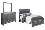 Lodanna Queen Panel Bed with 2 Storage Drawers with Mirrored Dresser Gray