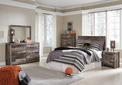 Derekson  Panel Headboard Bed With Mirrored Dresser, Chest And Nightstand