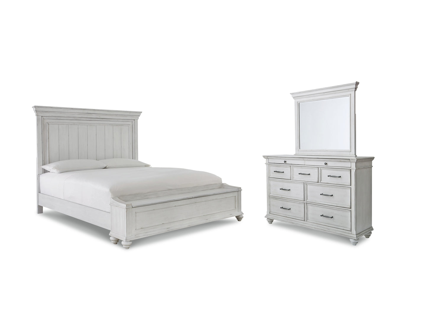 Kanwyn  Panel Bed With Storage With Mirrored Dresser