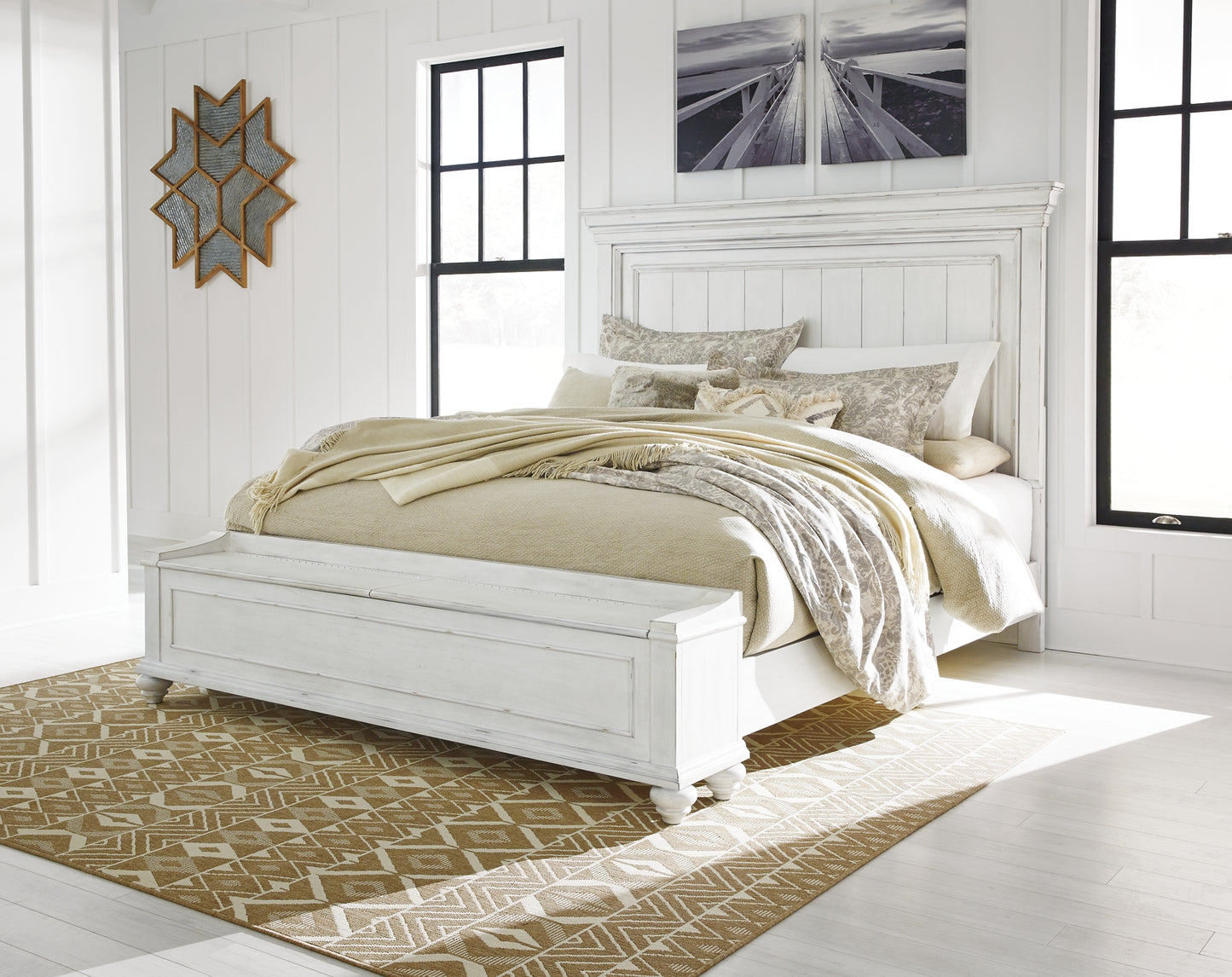 Kanwyn  Panel Bed With Storage With Mirrored Dresser