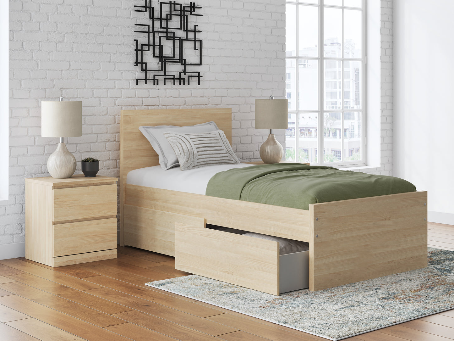 Onita  Panel Platform Bed With 1 Side Storage