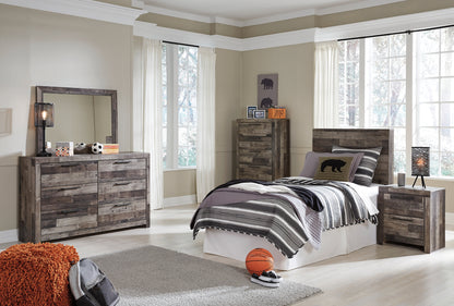 Derekson  Panel Headboard Bed With Mirrored Dresser, Chest And Nightstand