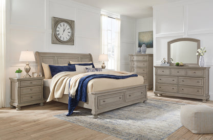 Lettner  Sleigh Bed With 2 Storage Drawers With Mirrored Dresser, Chest And Nightstand