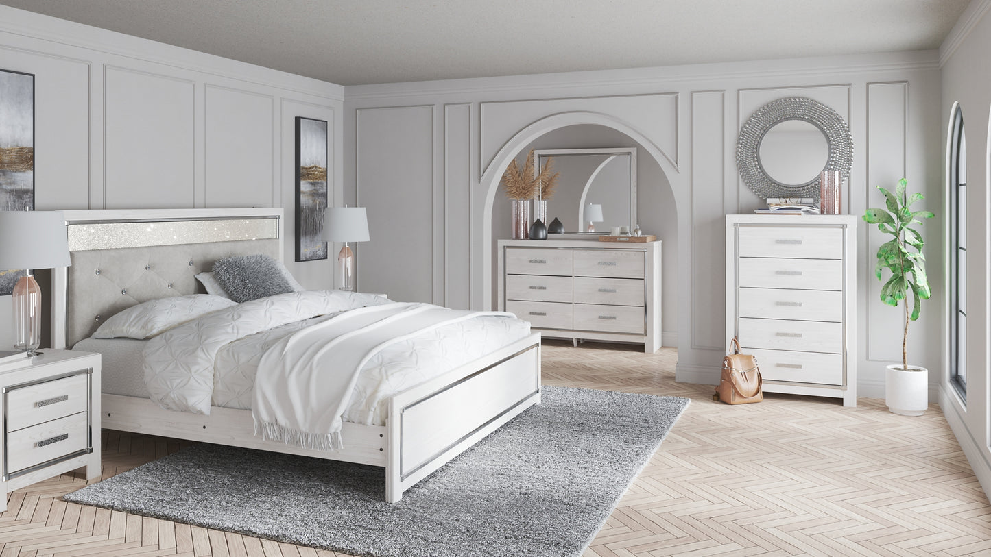 Altyra  Panel Headboard Bed With Mirrored Dresser, Chest And Nightstand