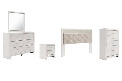 Altyra  Panel Headboard Bed With Mirrored Dresser, Chest And Nightstand