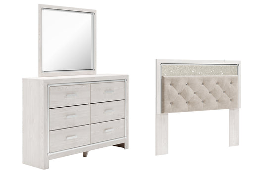 Altyra  Panel Headboard Bed With Mirrored Dresser