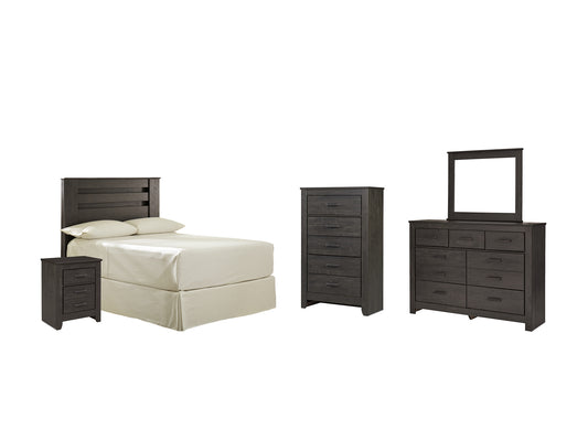 Brinxton  Panel Headboard Bed With Mirrored Dresser, Chest And Nightstand