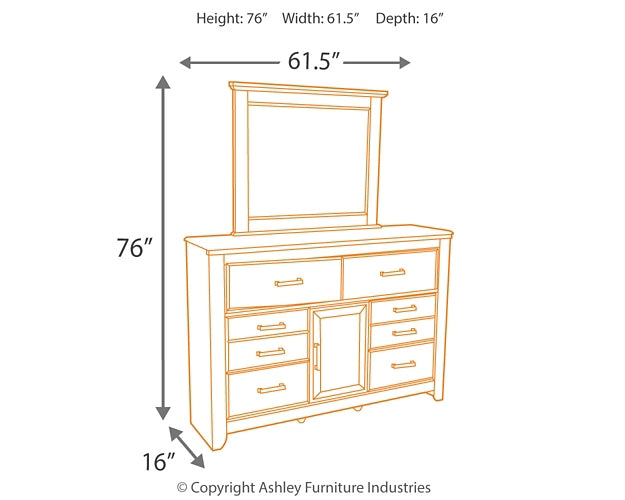 Juararo /California King Panel Headboard Bed With Mirrored Dresser