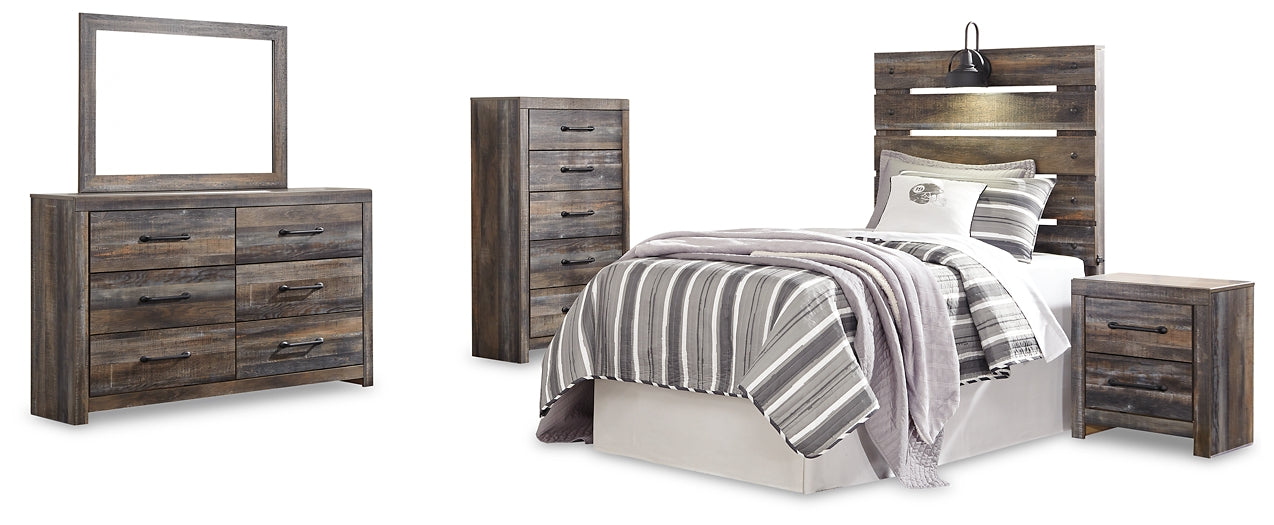 Drystan  Panel Headboard Bed With Mirrored Dresser, Chest And Nightstand