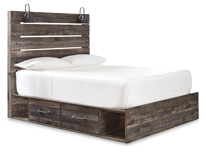 Drystan  Panel Bed With 2 Storage Drawers With Mirrored Dresser And Nightstand