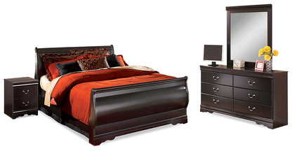 Huey Vineyard  Sleigh Bed With Mirrored Dresser And Nightstand