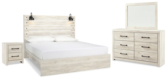 Cambeck  Panel Bed With Mirrored Dresser And Nightstand