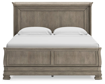 Lexorne California  Sleigh Bed With Mirrored Dresser