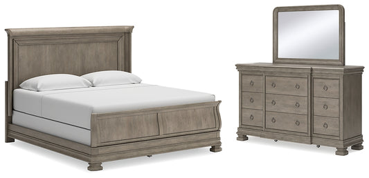 Lexorne California  Sleigh Bed With Mirrored Dresser