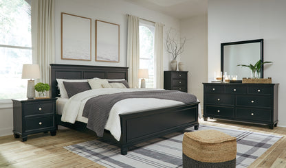 Lanolee  Panel Bed With Mirrored Dresser, Chest And Nightstand