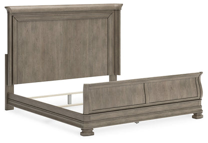 Lexorne  Sleigh Bed With Mirrored Dresser