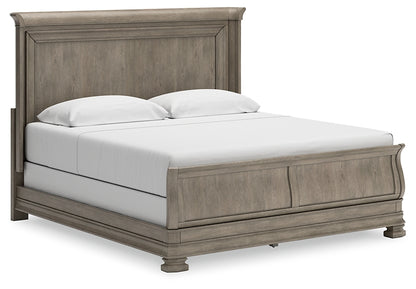 Lexorne  Sleigh Bed With Mirrored Dresser