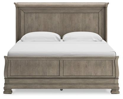 Lexorne  Sleigh Bed With Mirrored Dresser