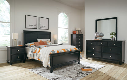 Lanolee  Panel Bed With Mirrored Dresser, Chest And Nightstand