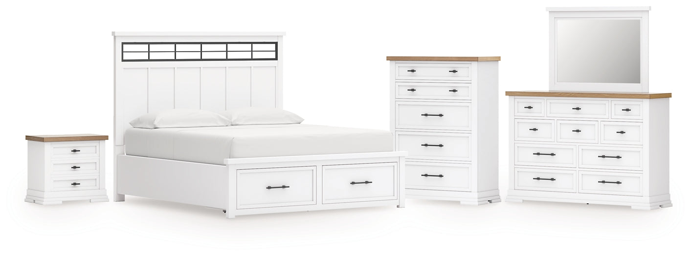 Ashbryn California  Panel Storage Bed With Mirrored Dresser, Chest And Nightstand