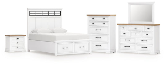 Ashbryn  Panel Storage Bed With Mirrored Dresser, Chest And Nightstand