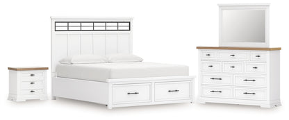 Ashbryn California  Panel Storage Bed With Mirrored Dresser And Nightstand