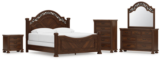 Lavinton  Poster Bed With Mirrored Dresser, Chest And Nightstand