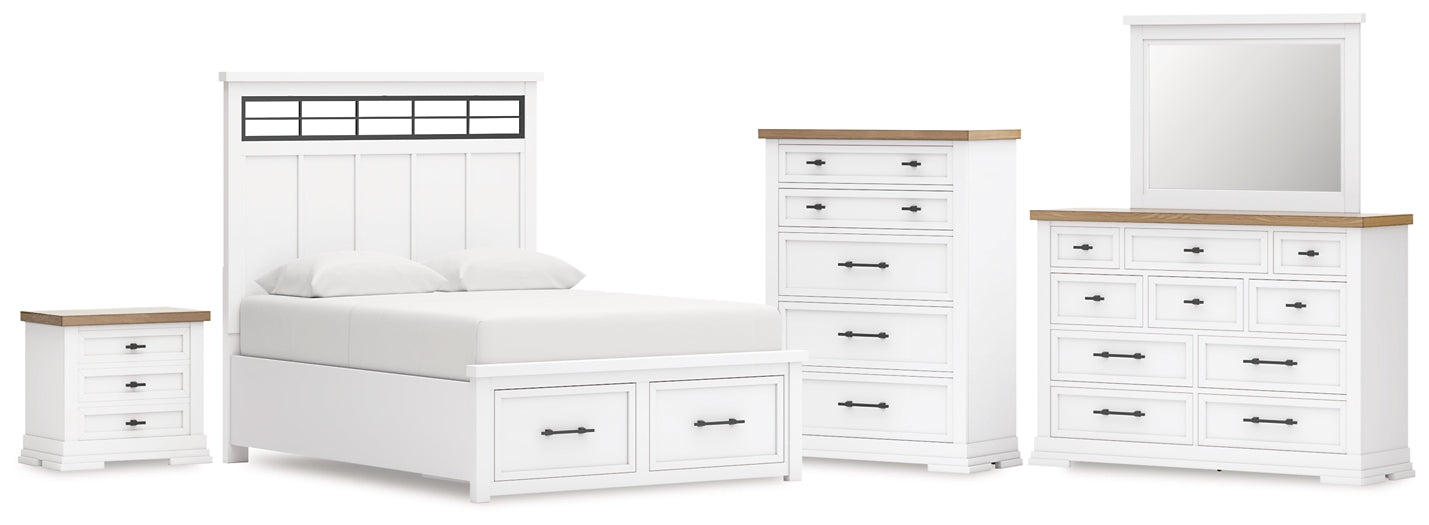 Ashbryn  Panel Storage Bed With Mirrored Dresser, Chest And Nightstand
