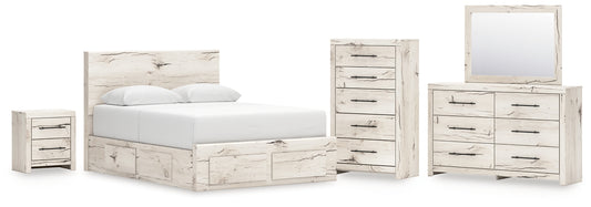 Lawroy  Panel Storage Bed With Mirrored Dresser, Chest And Nightstand