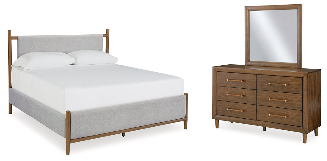 Lyncott  Upholstered Bed With Mirrored Dresser