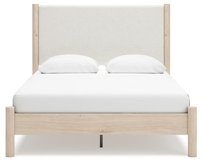 Cadmori  Upholstered Panel Bed With Mirrored Dresser And Nightstand