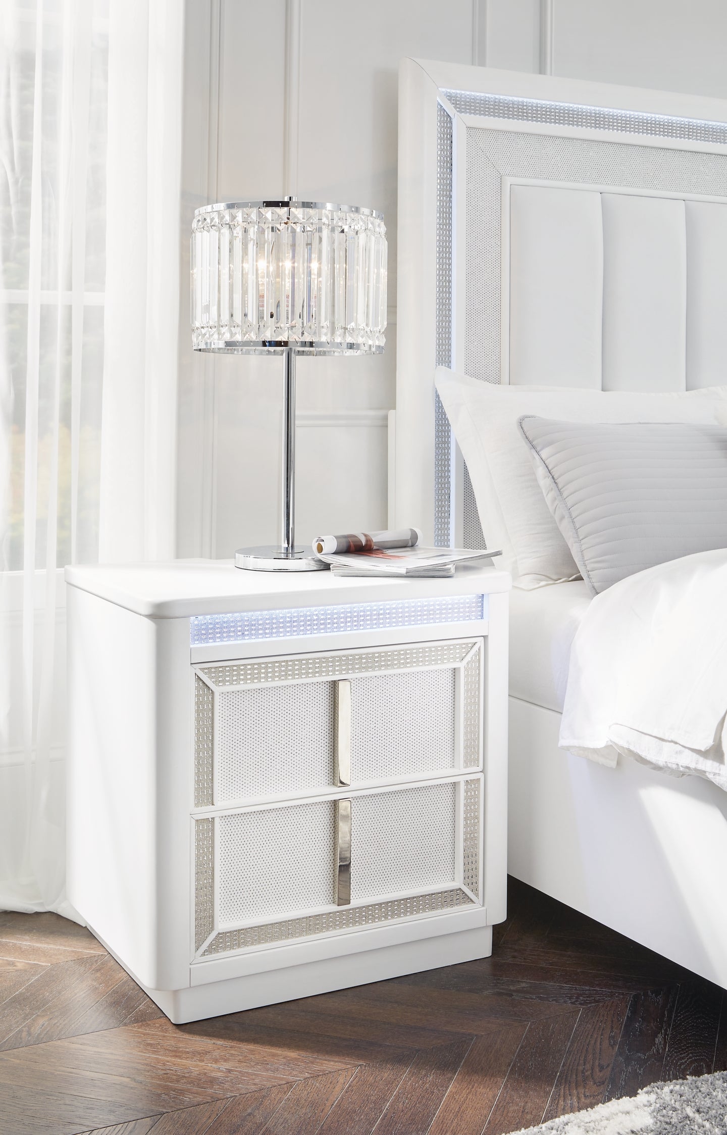 Chalanna  Upholstered Storage Bed With Mirrored Dresser, Chest And Nightstand