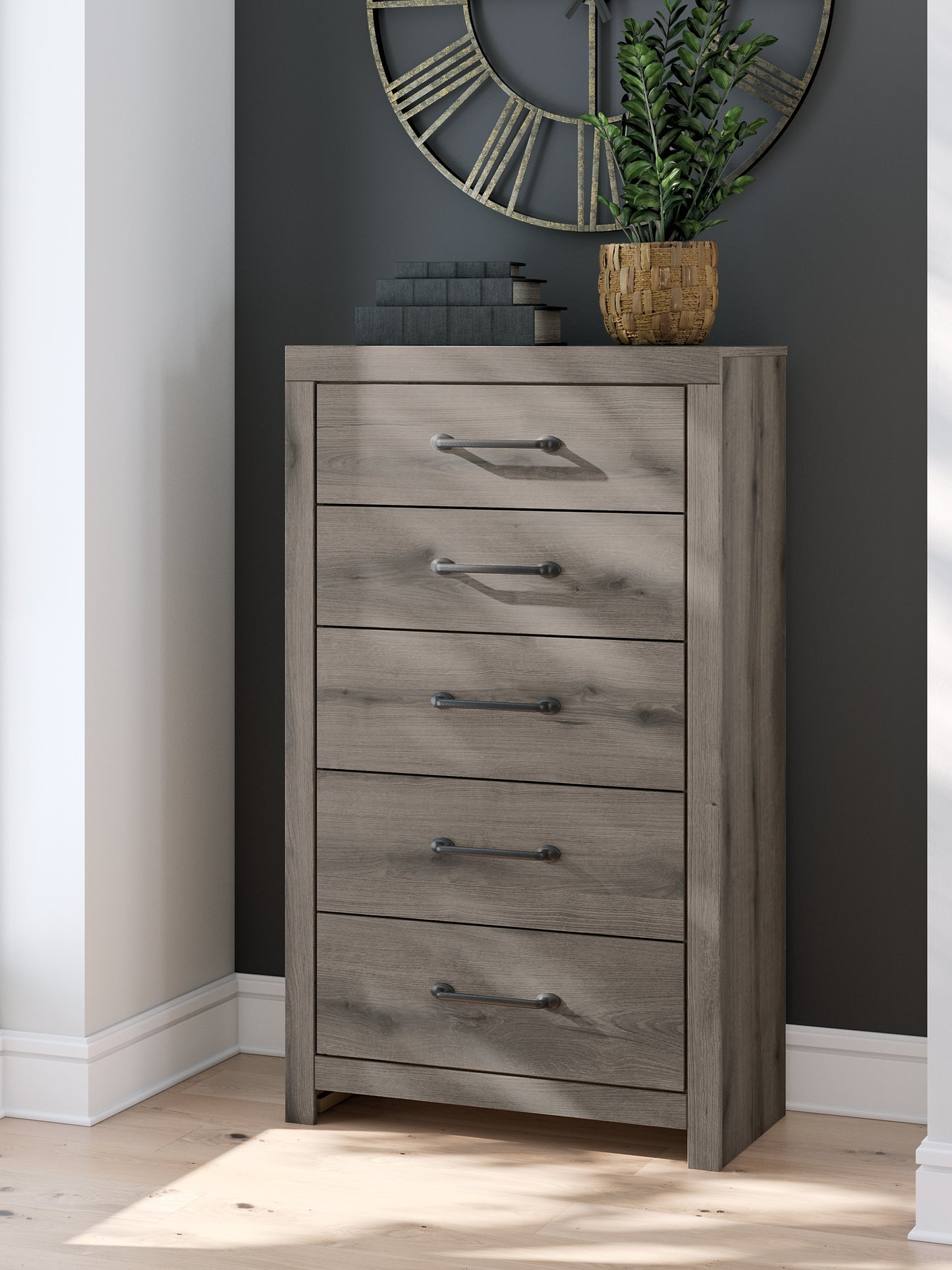 Graystorm  Panel Bed With Storage With Mirrored Dresser, Chest And Nightstand
