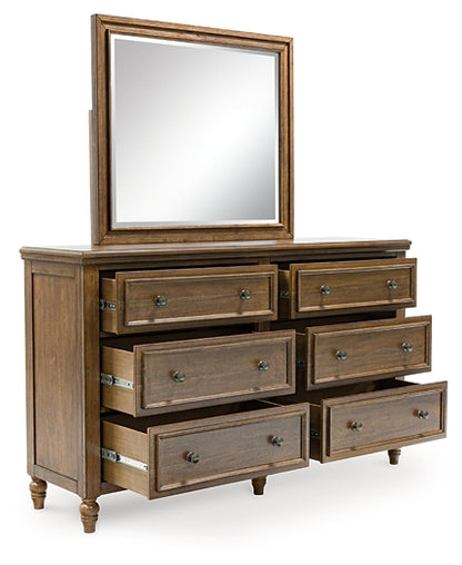 Sturlayne  Upholstered Panel Bed With Mirrored Dresser