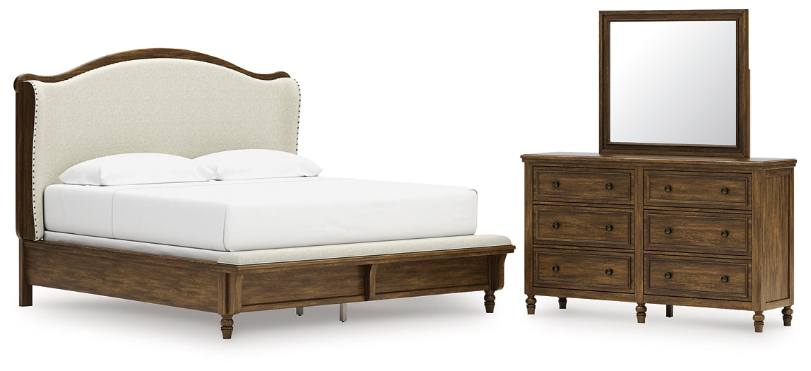 Sturlayne  Upholstered Panel Bed With Mirrored Dresser