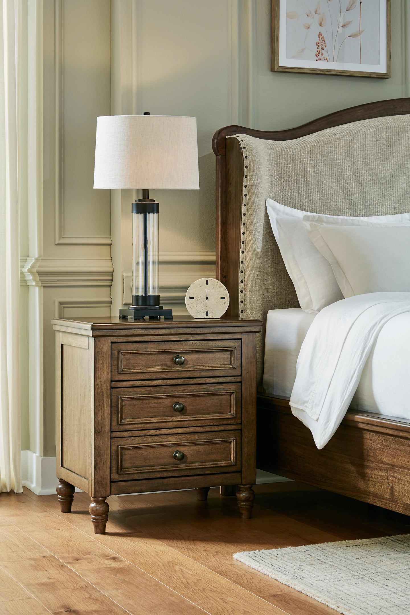 Sturlayne  Upholstered Panel Bed With Mirrored Dresser And Nightstand