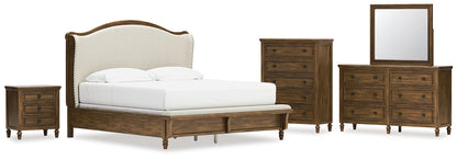 Sturlayne  Upholstered Panel Bed With Mirrored Dresser, Chest And Nightstand