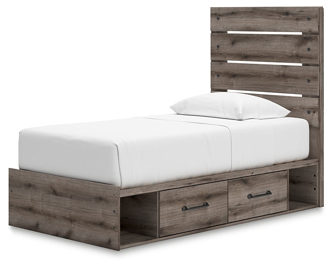 Graystorm  Panel Bed With Storage With Mirrored Dresser And Nightstand
