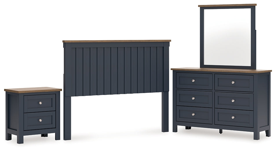 Landocken  Panel Headboard With Mirrored Dresser And Nightstand