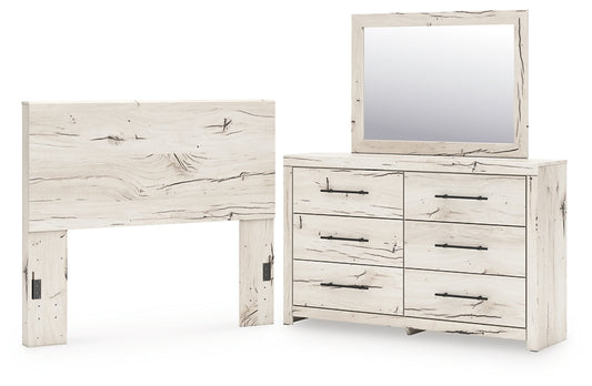Lawroy  Panel Headboard With Mirrored Dresser