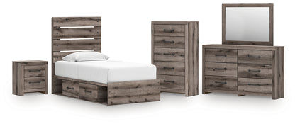 Graystorm  Panel Storage Bed With Mirrored Dresser, Chest And Nightstand