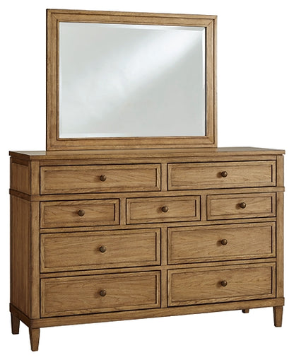 Sharlance California  Upholstered Panel Bed With Mirrored Dresser, Chest And Nightstand