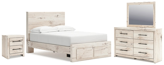 Lawroy  Panel Storage Bed With Mirrored Dresser And Nightstand