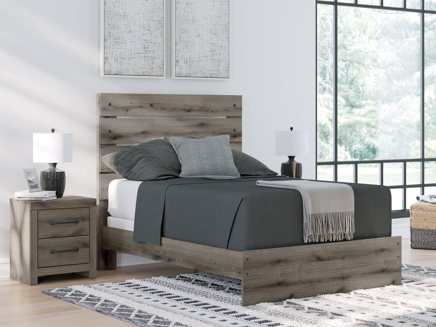 Graystorm  Panel Bed With Mirrored Dresser