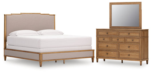 Sharlance  Upholstered Panel Bed With Mirrored Dresser