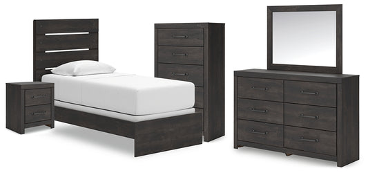 Hollivern  Panel Bed With Mirrored Dresser, Chest And Nightstand