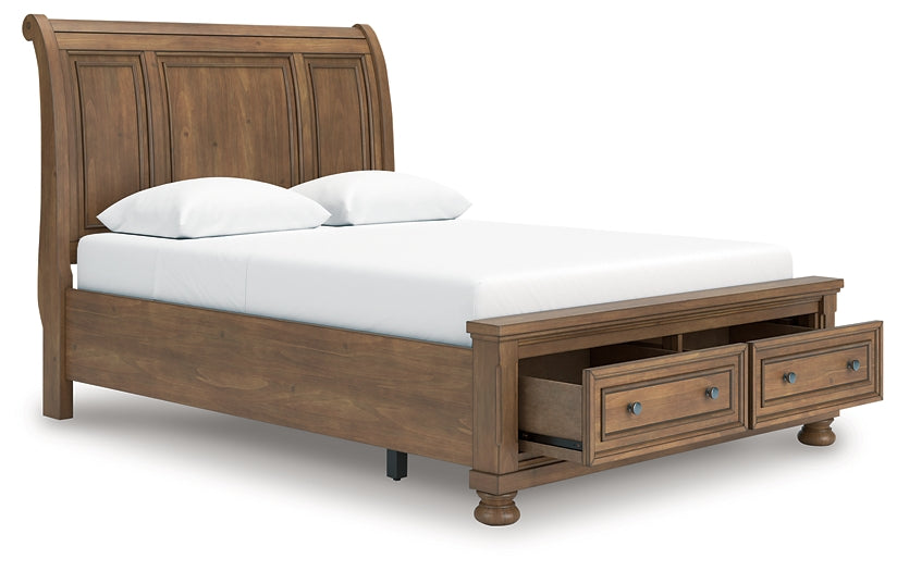 Feddinger  Storage Sleigh Bed With Mirrored Dresser And Nightstand