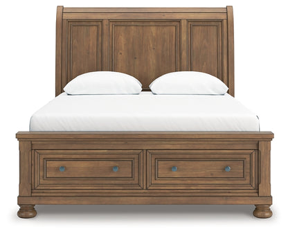 Feddinger  Storage Sleigh Bed With Mirrored Dresser And Nightstand
