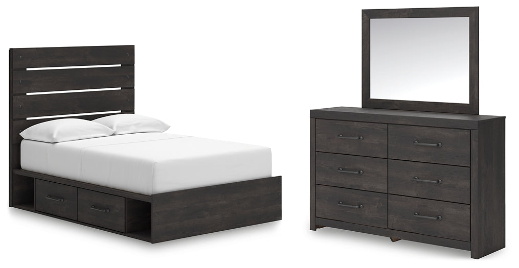 Hollivern  Panel Bed With Storage With Mirrored Dresser